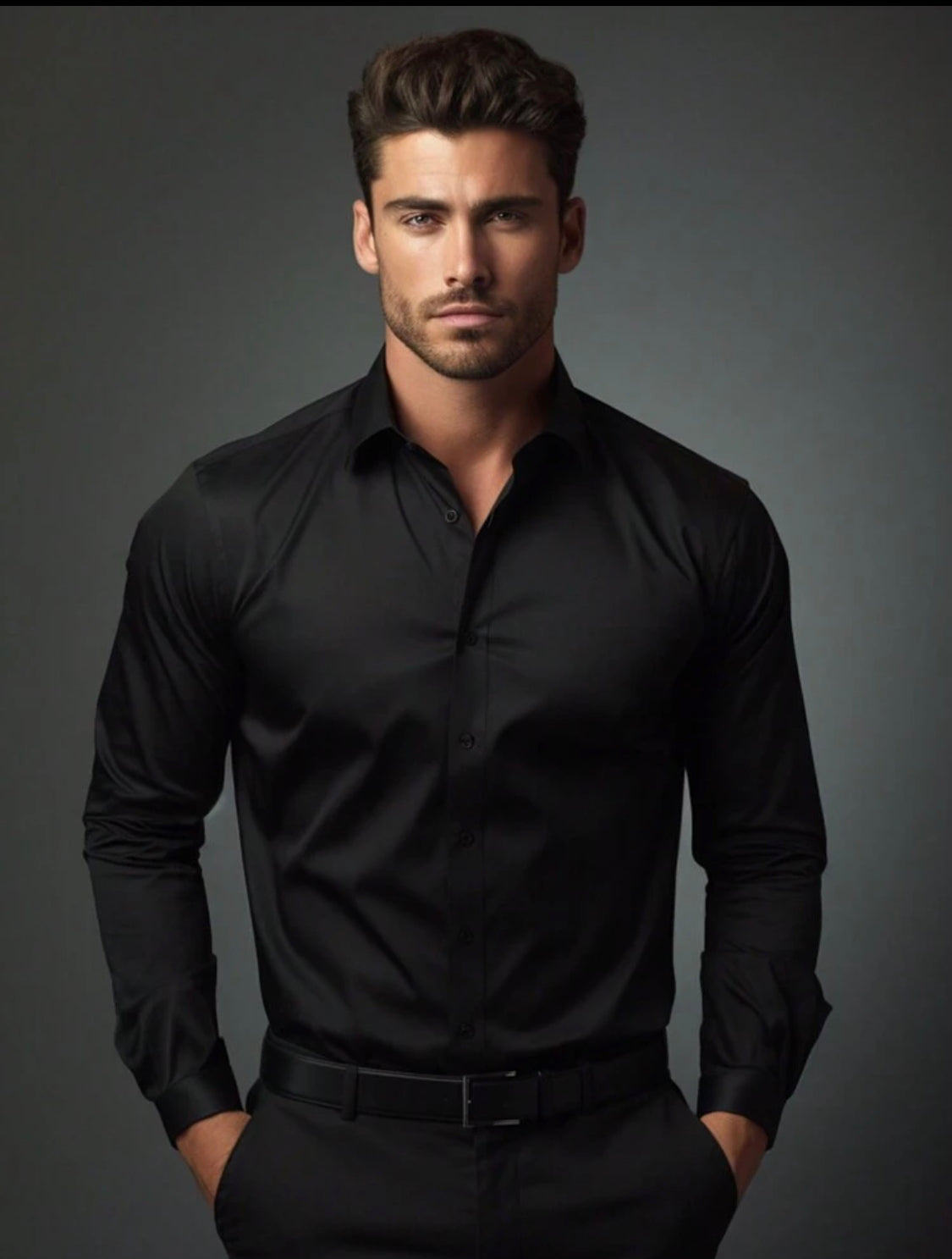 Chemise manches longues noire pour hommes