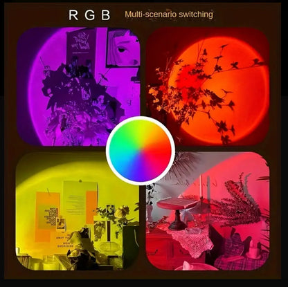 Lanp Rgb Sunset Pwoteksyon Avèk Kontwòl Remote   Kreye yon atmosfè majik ak laz lanp Sunset RGB sa a, ki pote yon efè limyè artistik ak ap detann nan chanm ou!